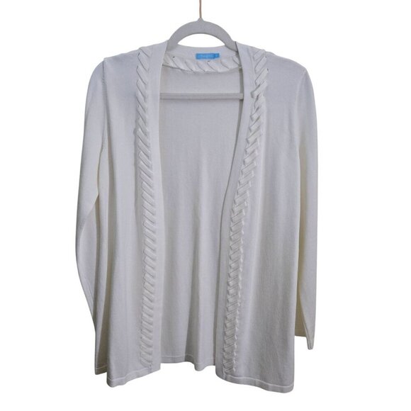 J. Mclaughlin White Whip Stitch Detail Open Front Cardigan Sweater Size S - Picture 1 of 5